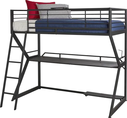 Kids Carbon Optix Black Twin Gaming Loft Bed with LED Lights and Accessories