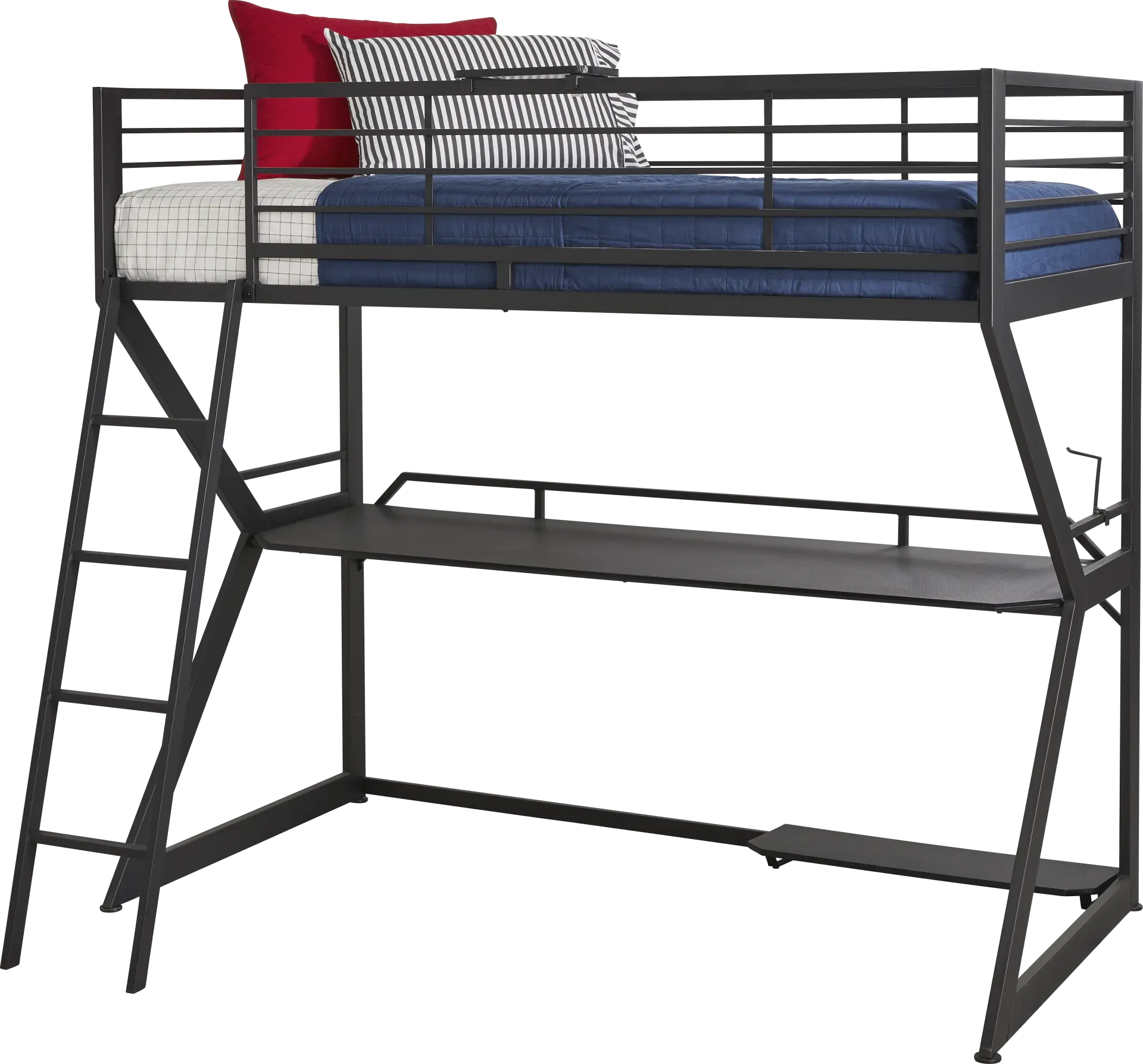 Kids Carbon Optix Black Twin Gaming Loft Bed with LED Lights and Accessories