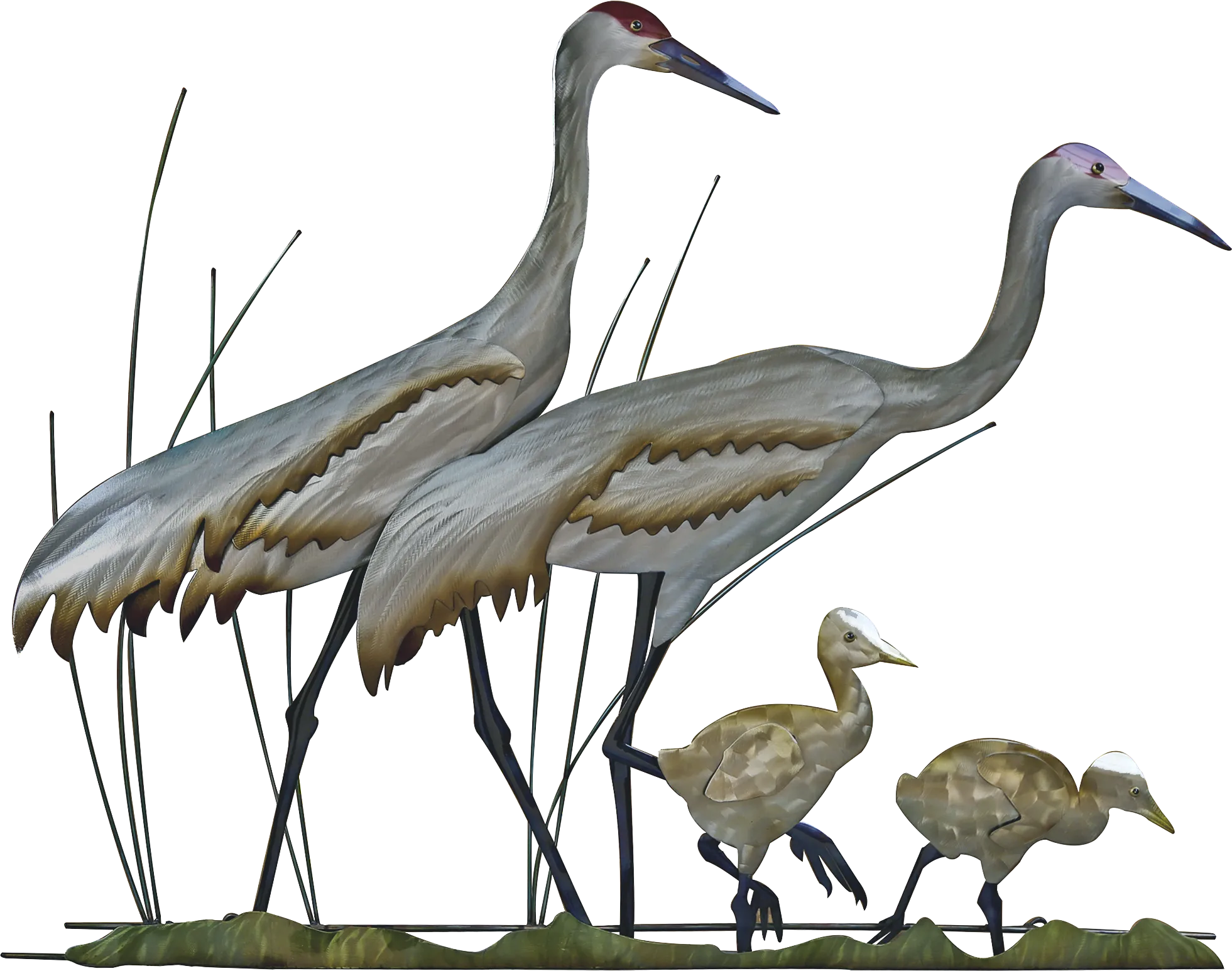 Sand Hill Crane Family Silver Outdoor Wall Art - Thumbnail - Image 1