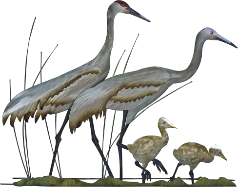 Sand Hill Crane Family Silver Outdoor Wall Art