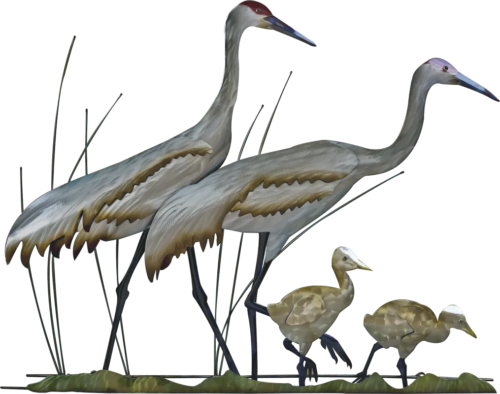 Sand Hill Crane Family Silver Outdoor Wall Art
