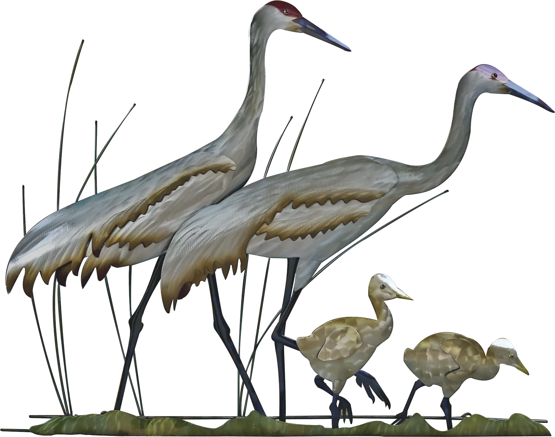 Sand Hill Crane Family Silver Outdoor Wall Art