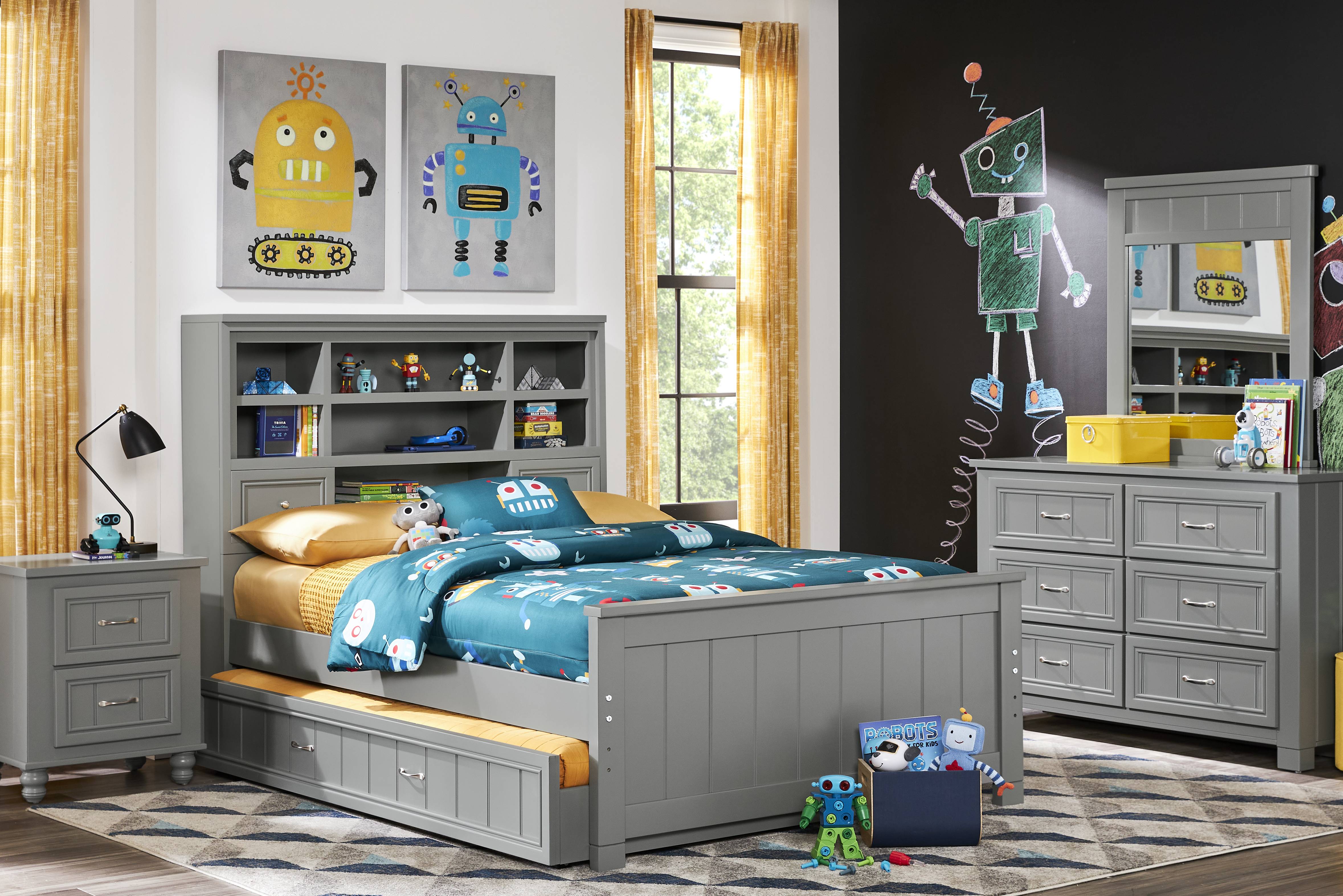 Kids Cottage Colors Gray Twin Bookcase Bed