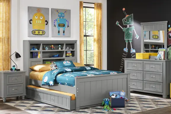 Kids Cottage Colors Gray Twin Bookcase Bedroom