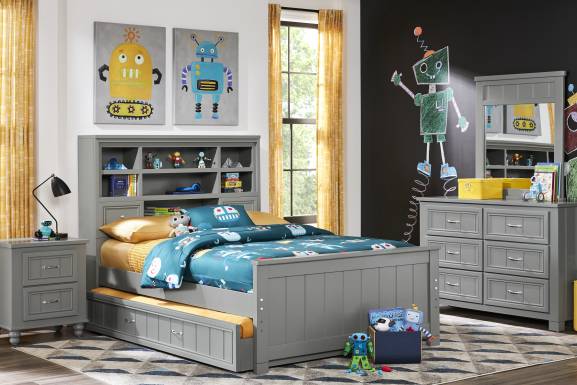 Kids Cottage Colors Gray Twin Bookcase Bed