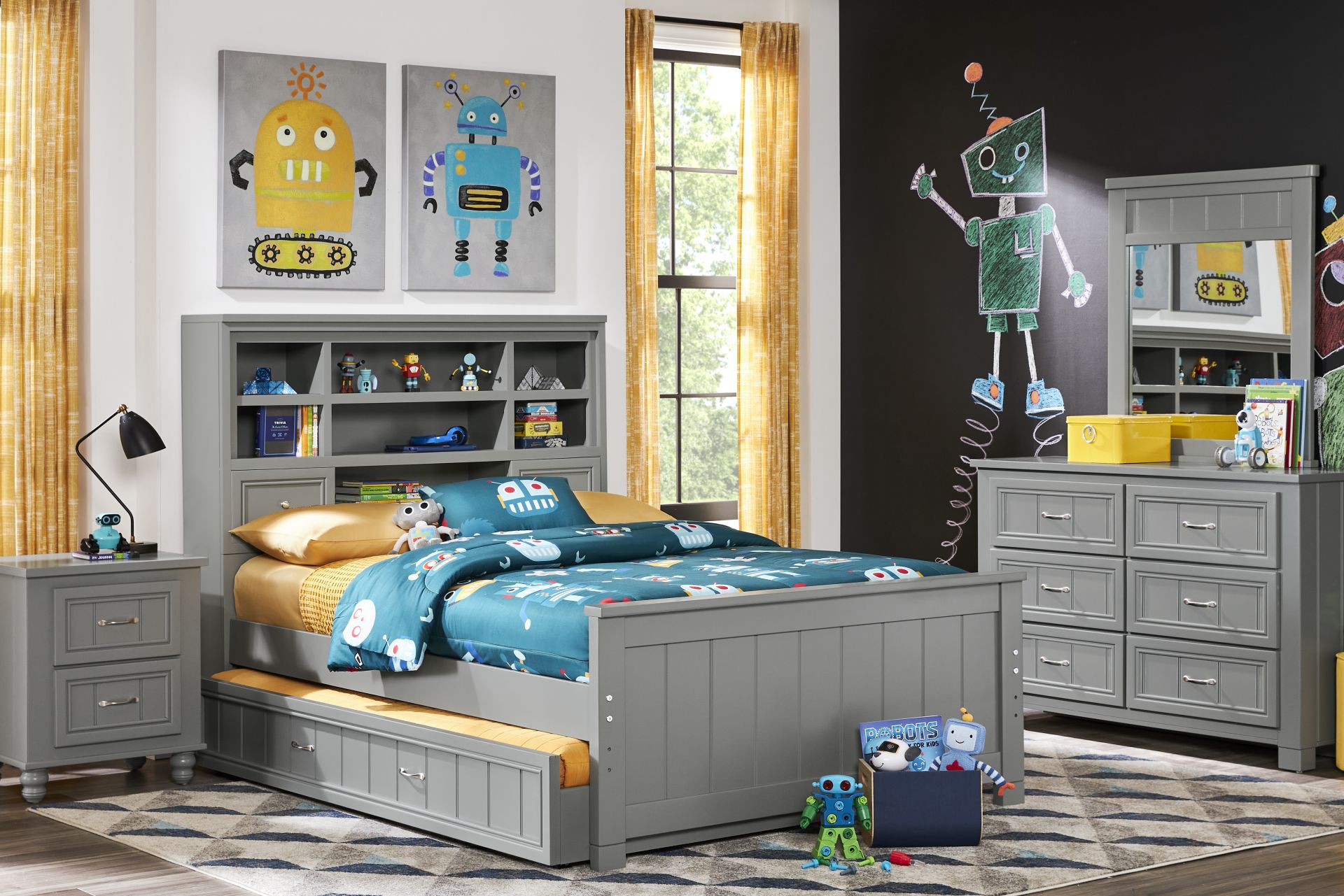 Kids Cottage Colors Gray Twin Bookcase Bed - Image 2