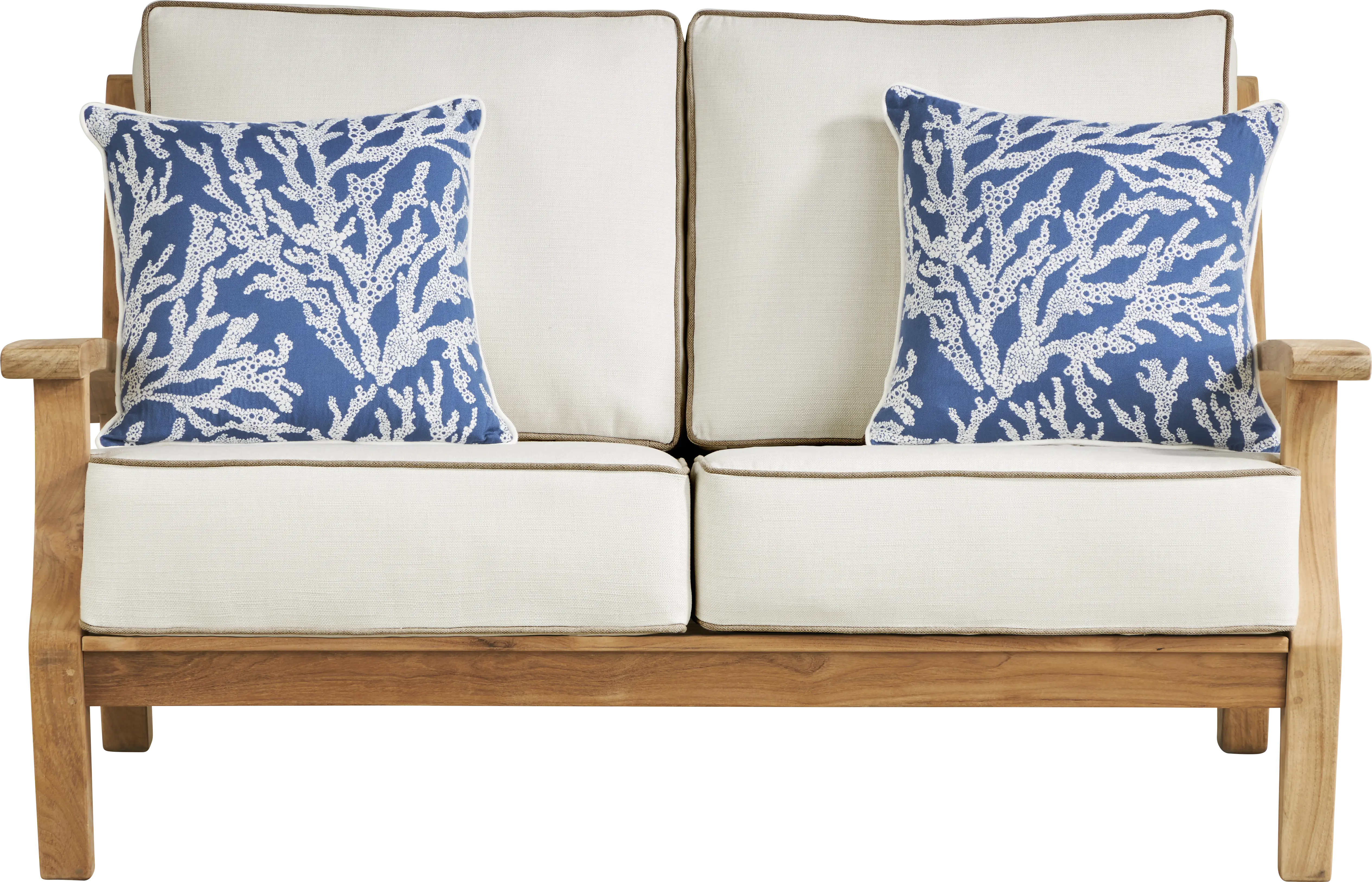 Pleasant Bay Teak 4 Pc Outdoor Loveseat Seating Set with Vapor Cushions - Thumbnail - Image 2