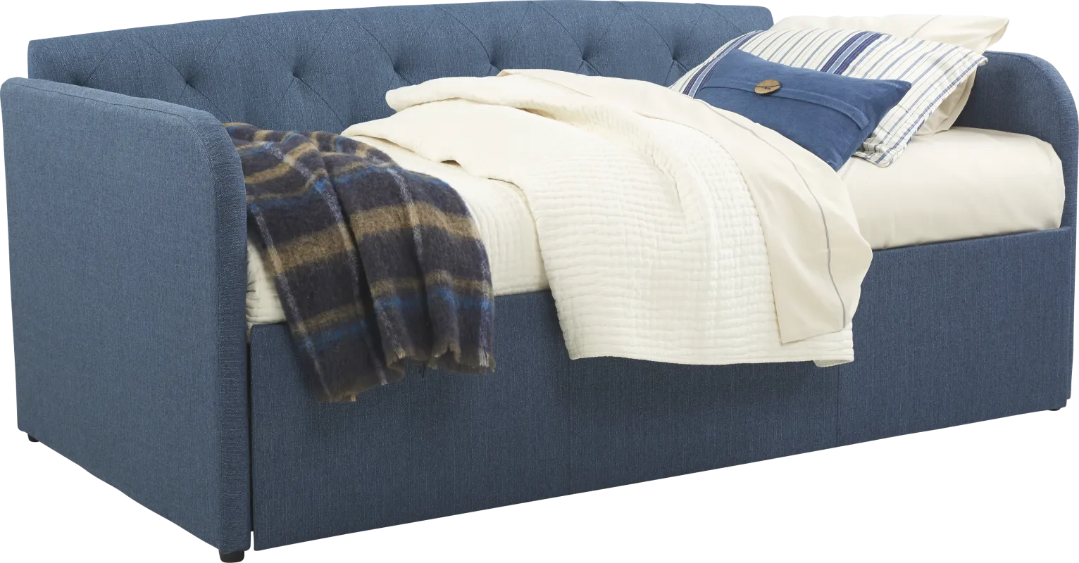 Lanie Blue Tufted Daybed with Trundle