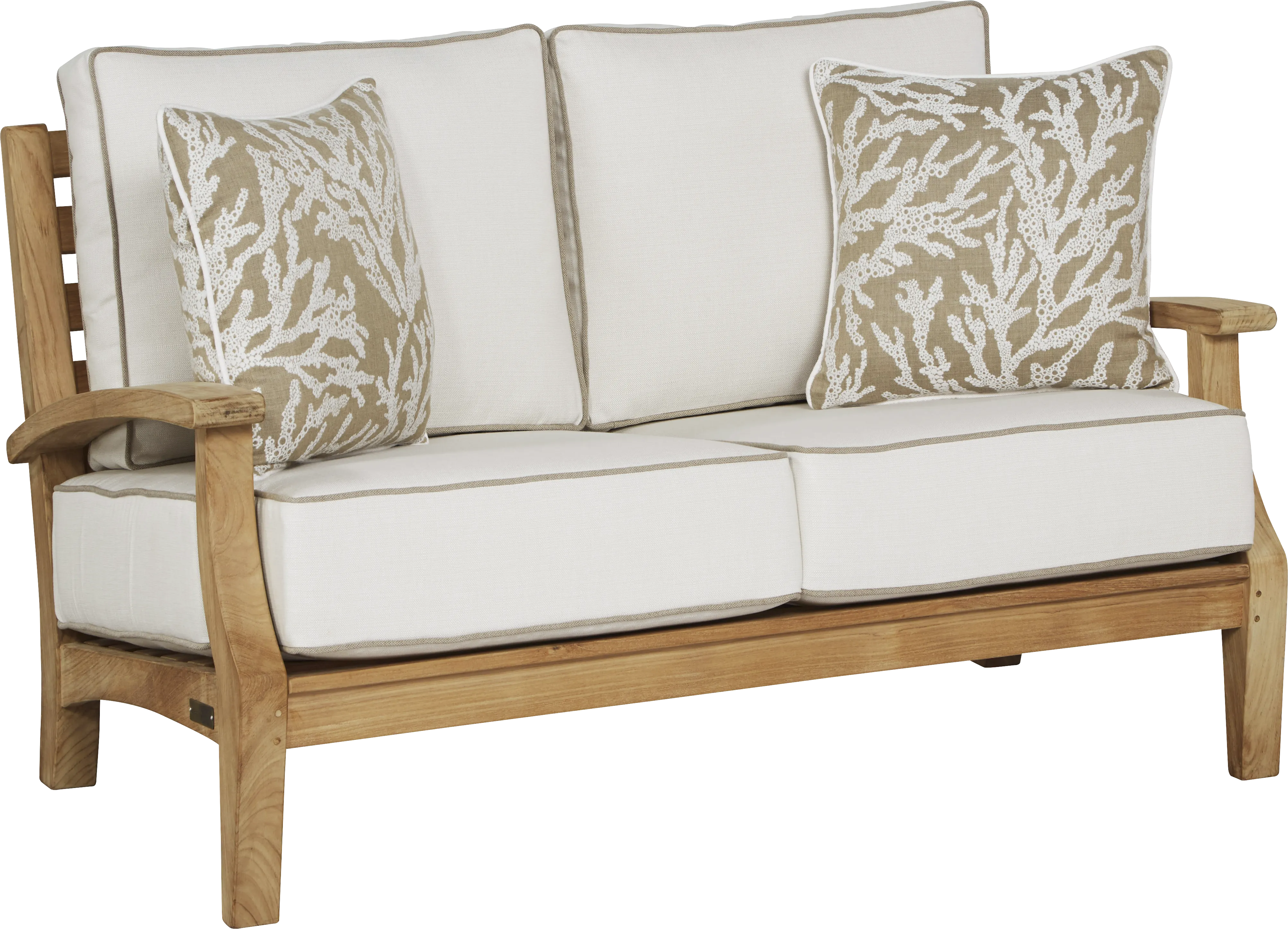 Pleasant Bay Teak Outdoor Loveseat with White Sand Cushions - Thumbnail - Image 1