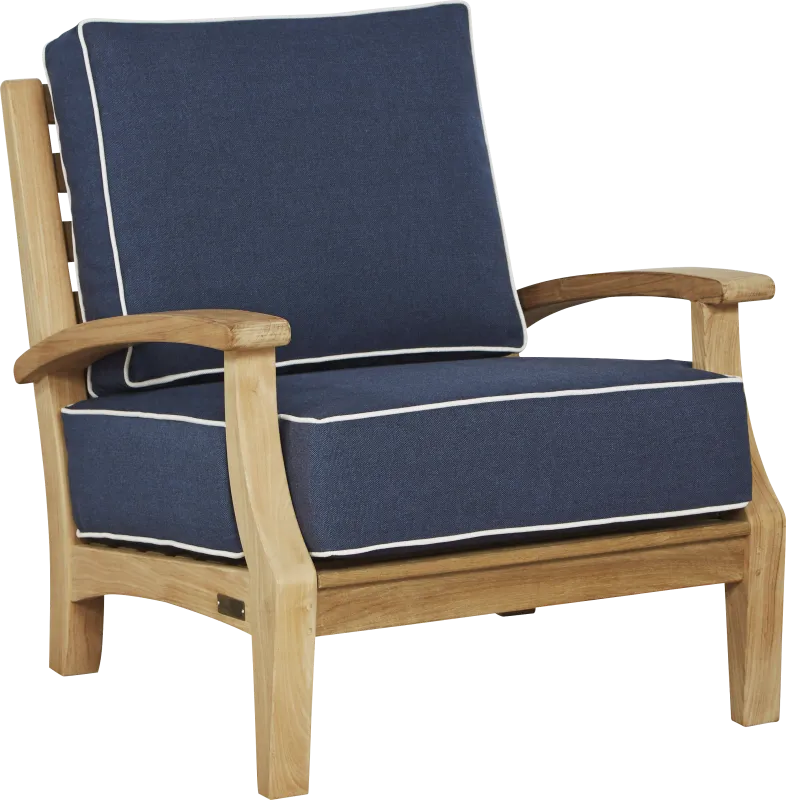 Pleasant Bay Teak Outdoor Chair with Indigo Cushions