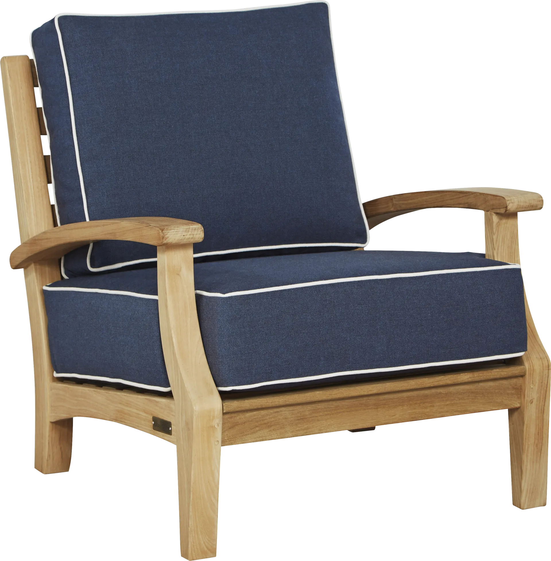 Pleasant Bay Teak 3 Pc Outdoor Seating Set with Indigo Cushions - Image 4
