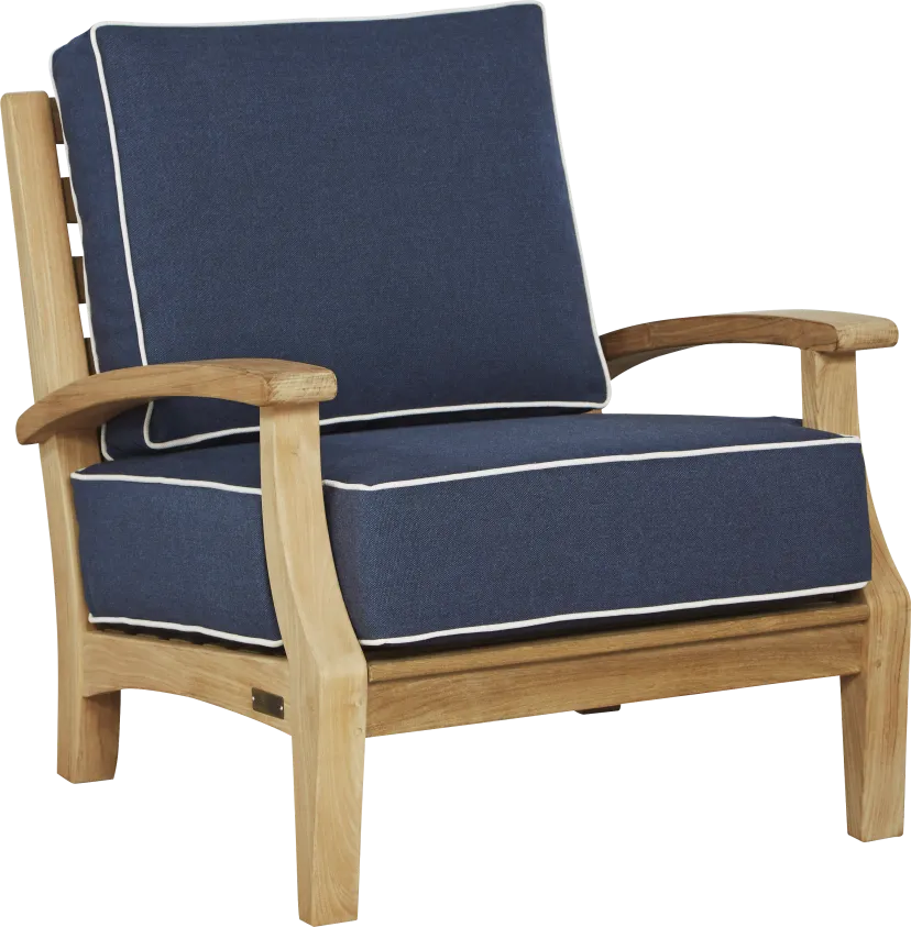 Pleasant Bay Teak Outdoor Chair with Indigo Cushions