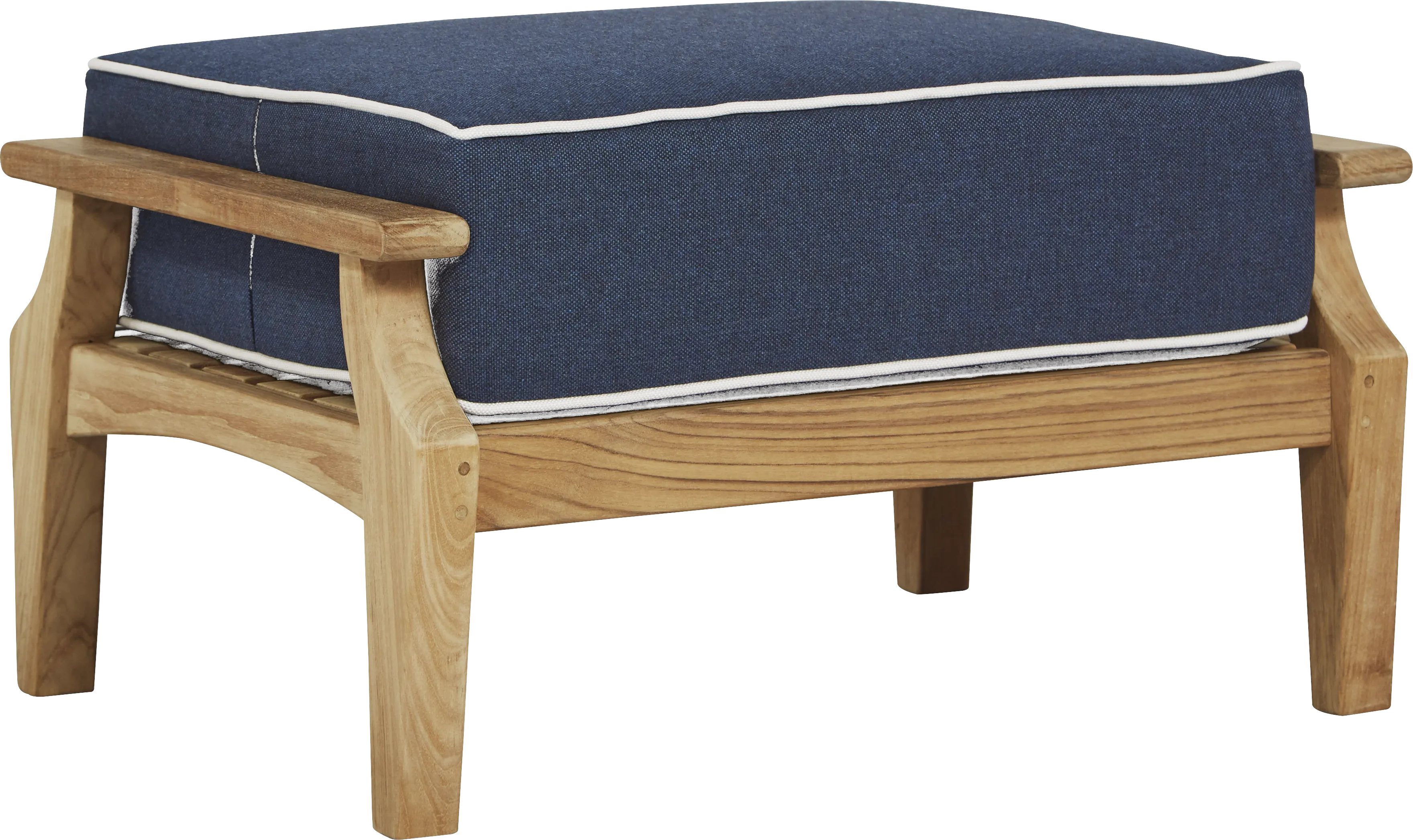 Pleasant Bay Teak Outdoor Ottoman with Denim Cushion - Thumbnail - Image 1
