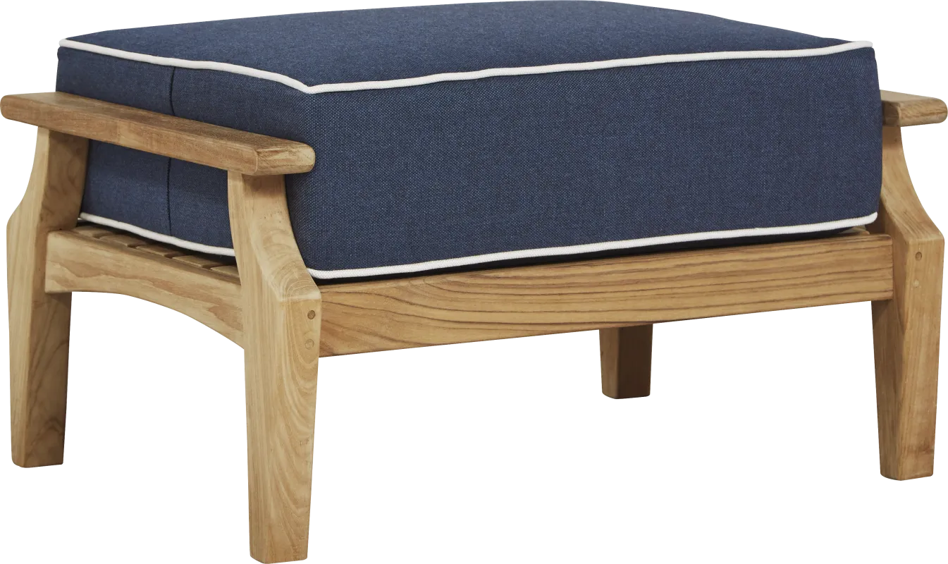Pleasant Bay Teak Outdoor Ottoman with Denim Cushion