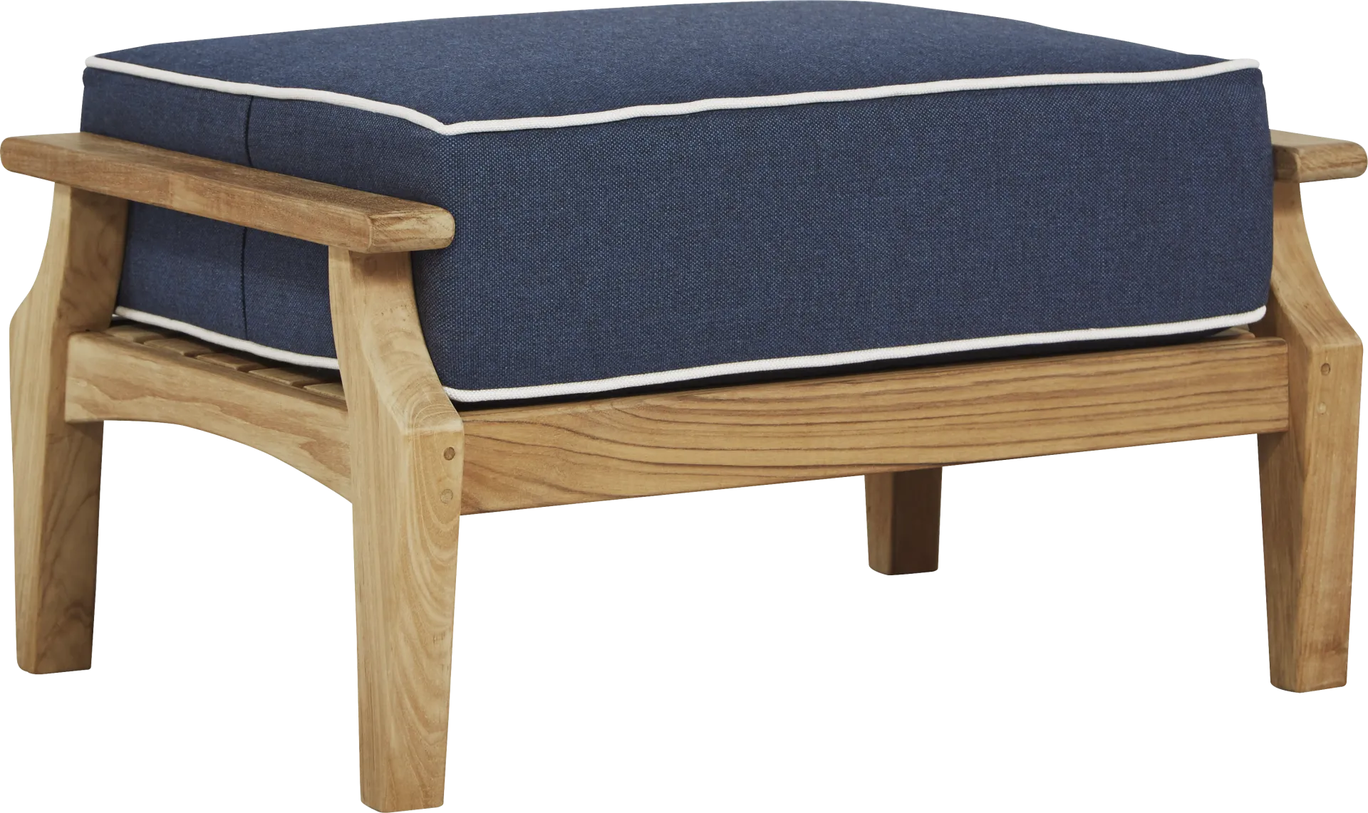 Pleasant Bay Teak Outdoor Ottoman with Denim Cushion - Image 1