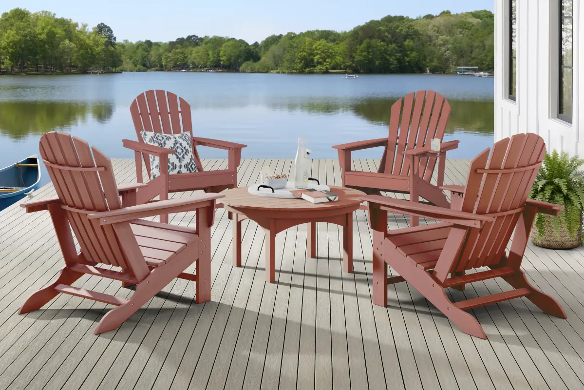 Addy Red 5 Pc Round Outdoor Chat Seating Set
