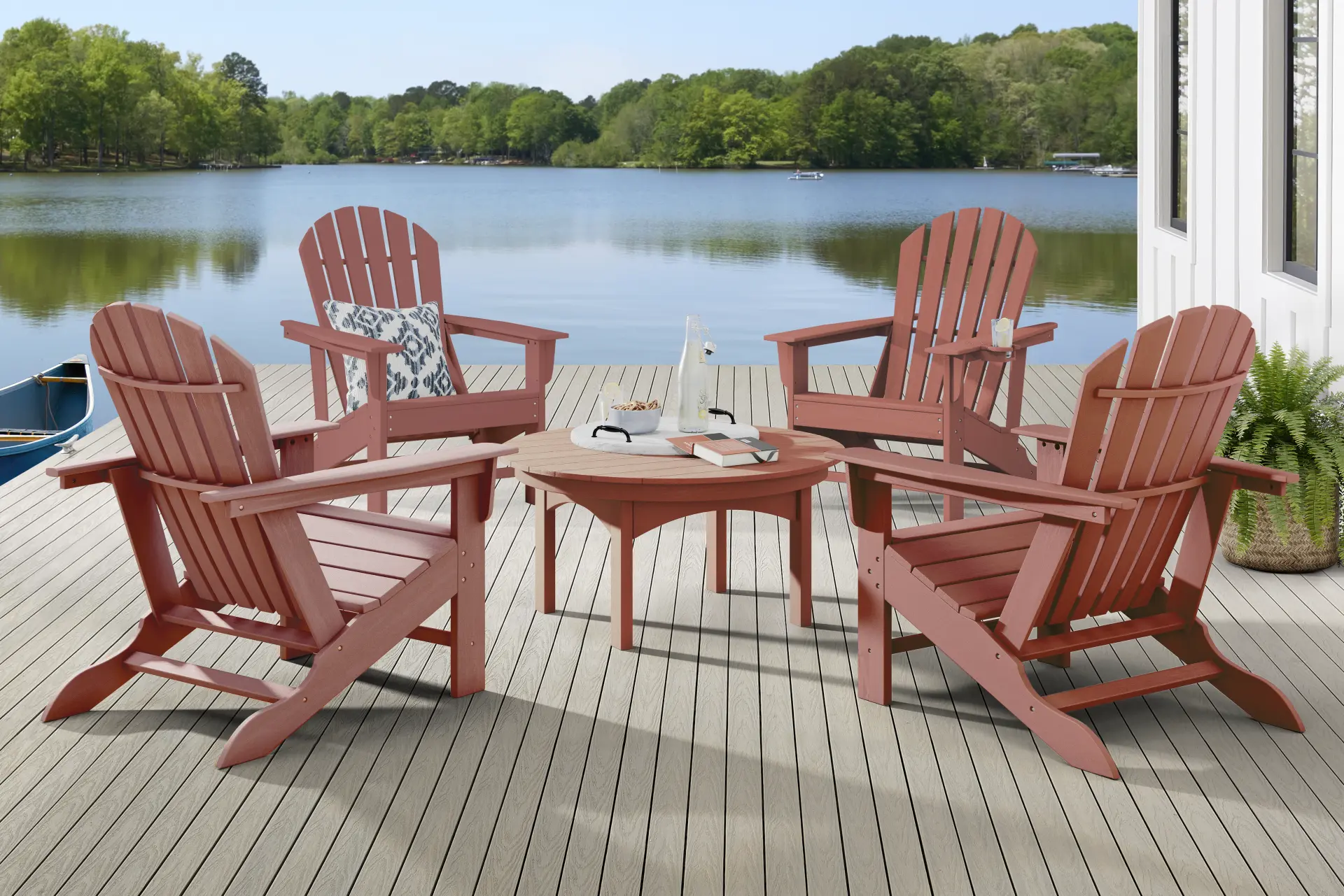 Addy Red 5 Pc Round Outdoor Chat Seating Set