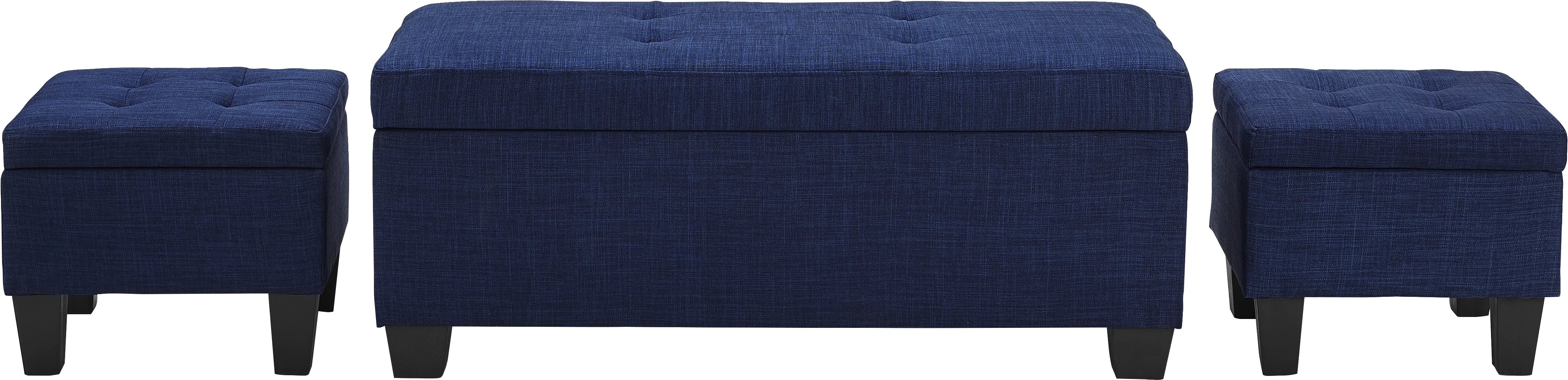 Yoest Blue 3pc Storage Ottoman Set - Thumbnail - Image 1