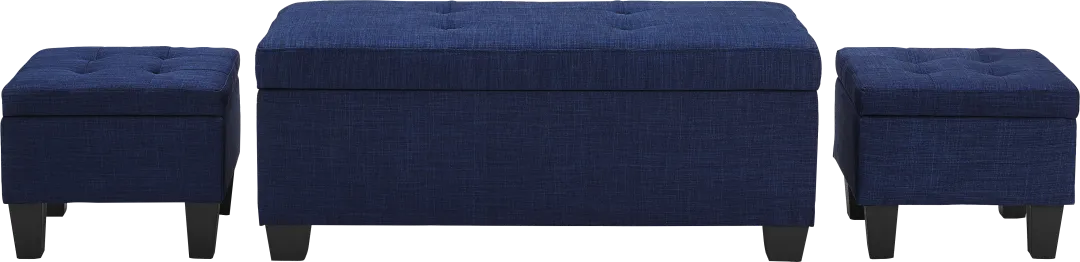 Yoest Blue 3pc Storage Ottoman Set