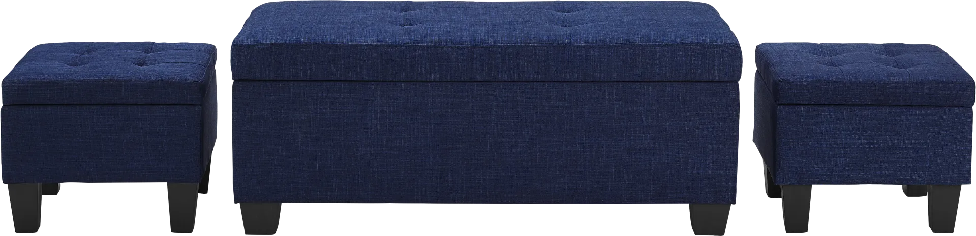 Yoest Blue 3pc Storage Ottoman Set - Image 1