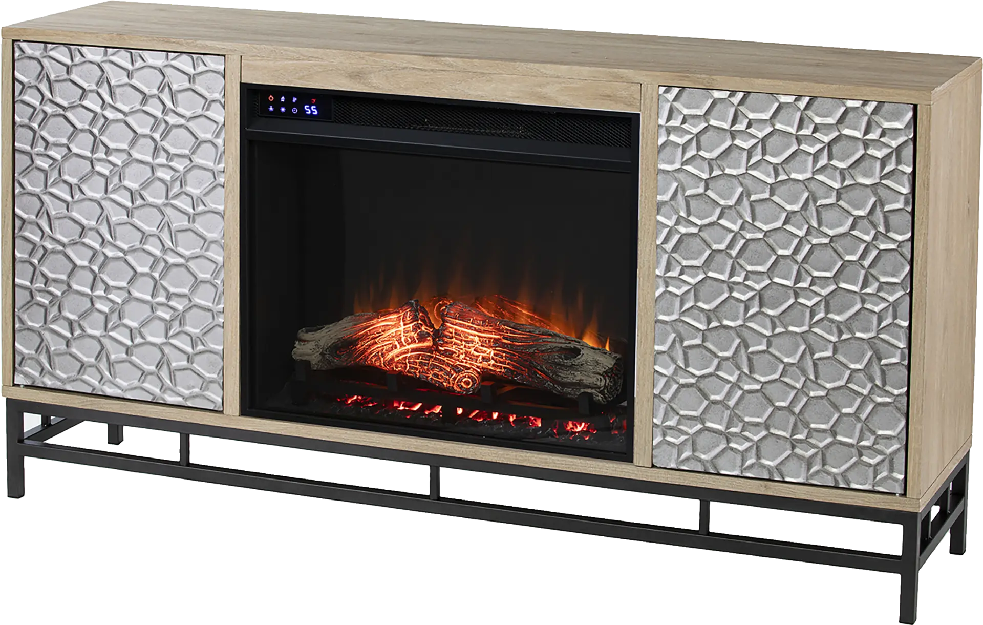 Angevine IV Natural 54 in. Console, With Touch Panel Electric Fireplace