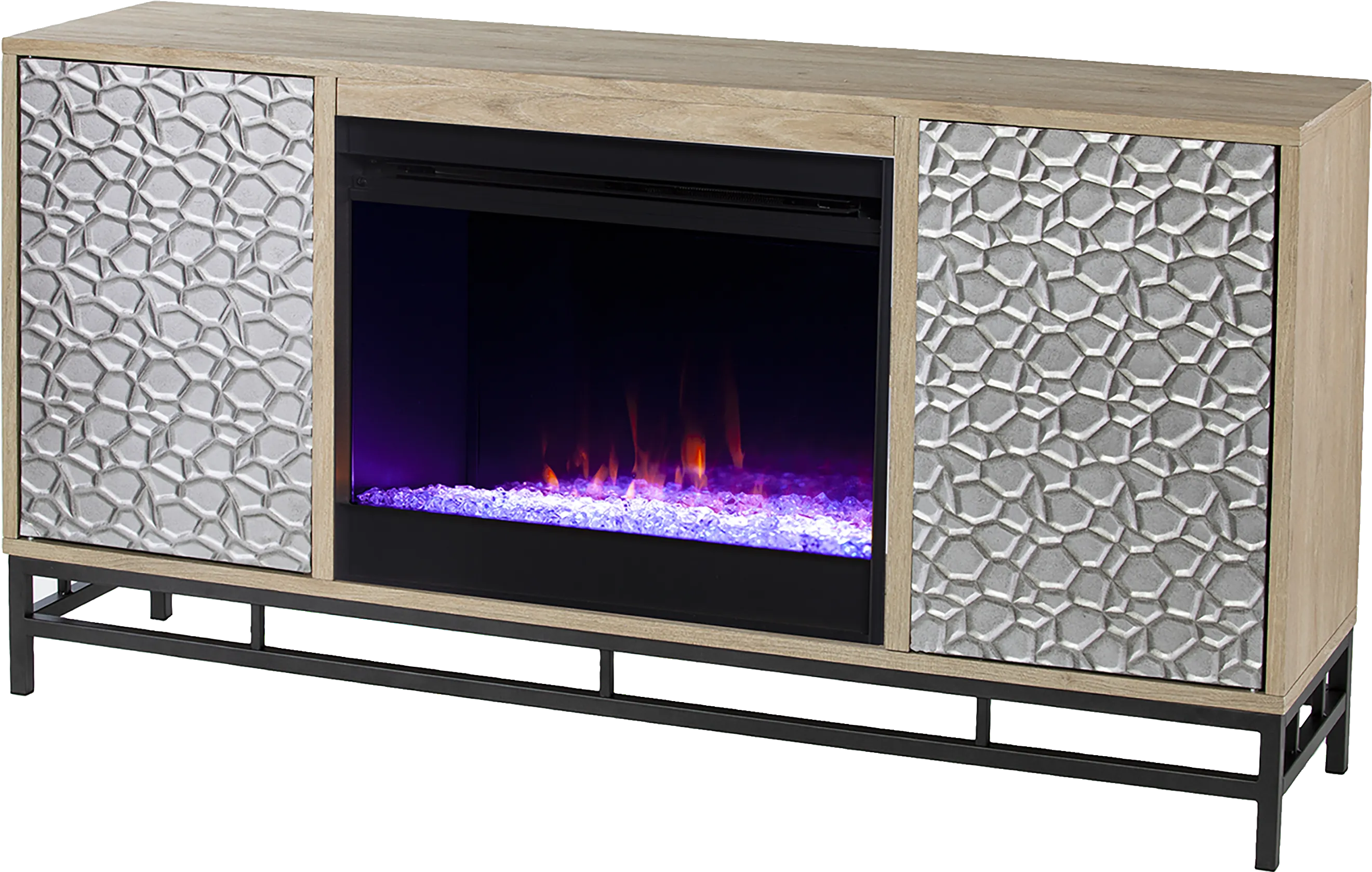 Angevine I Natural 54 in. Console, With Color Changing Electric Fireplace