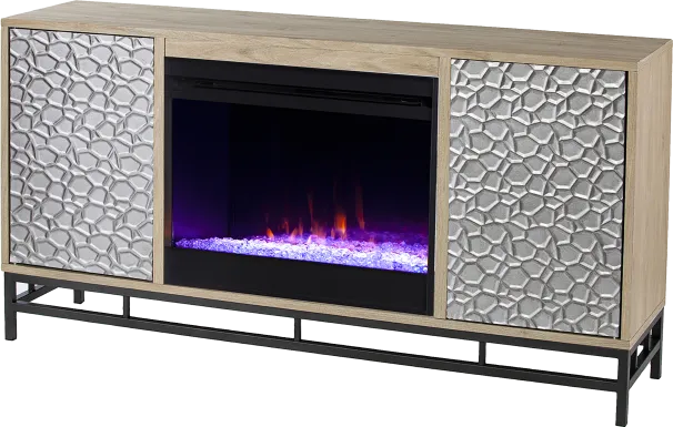 Angevine I Natural 54 in. Console, With Color Changing Electric Fireplace