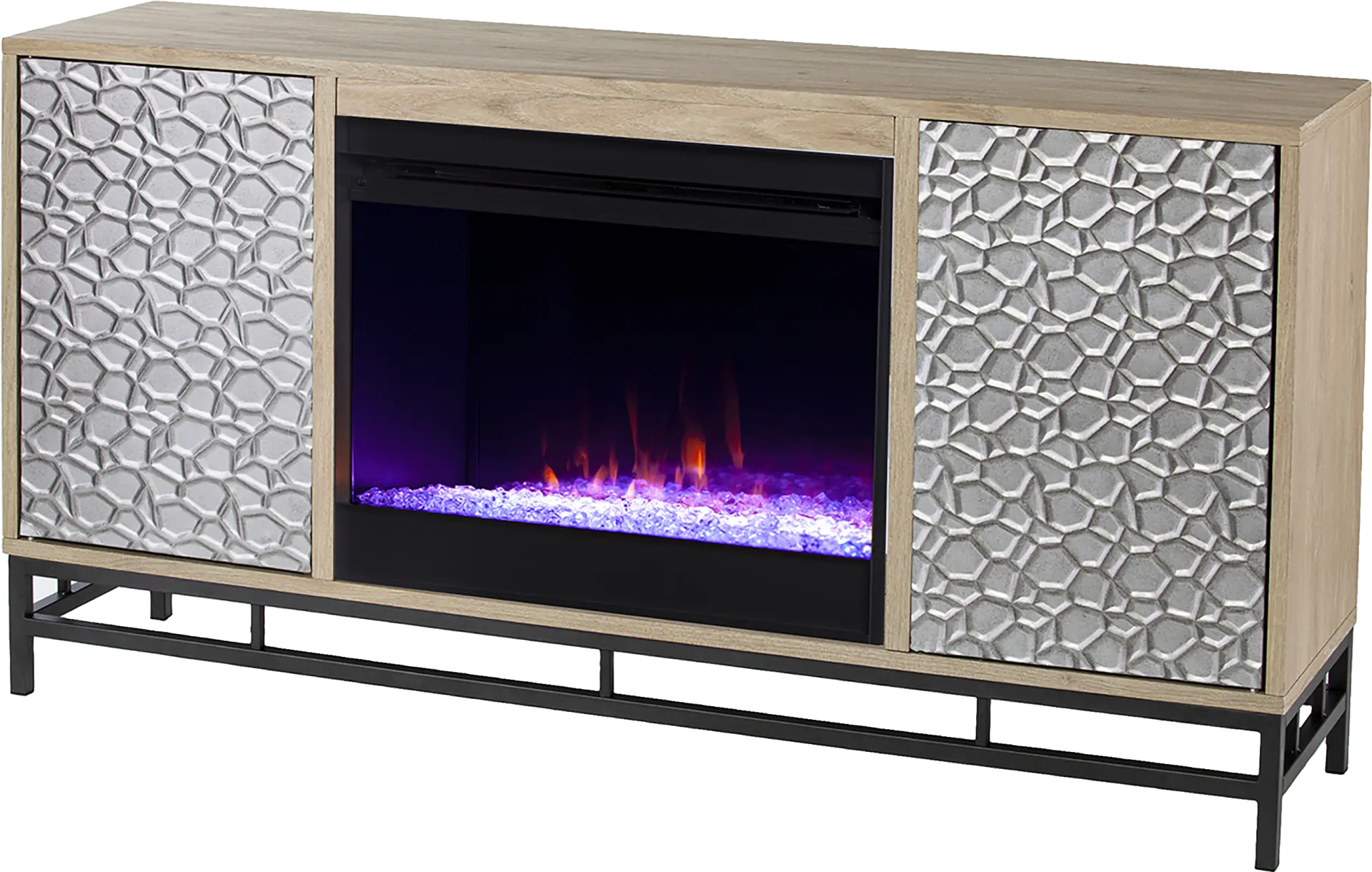 Angevine I Natural 54 in. Console, With Color Changing Electric Fireplace