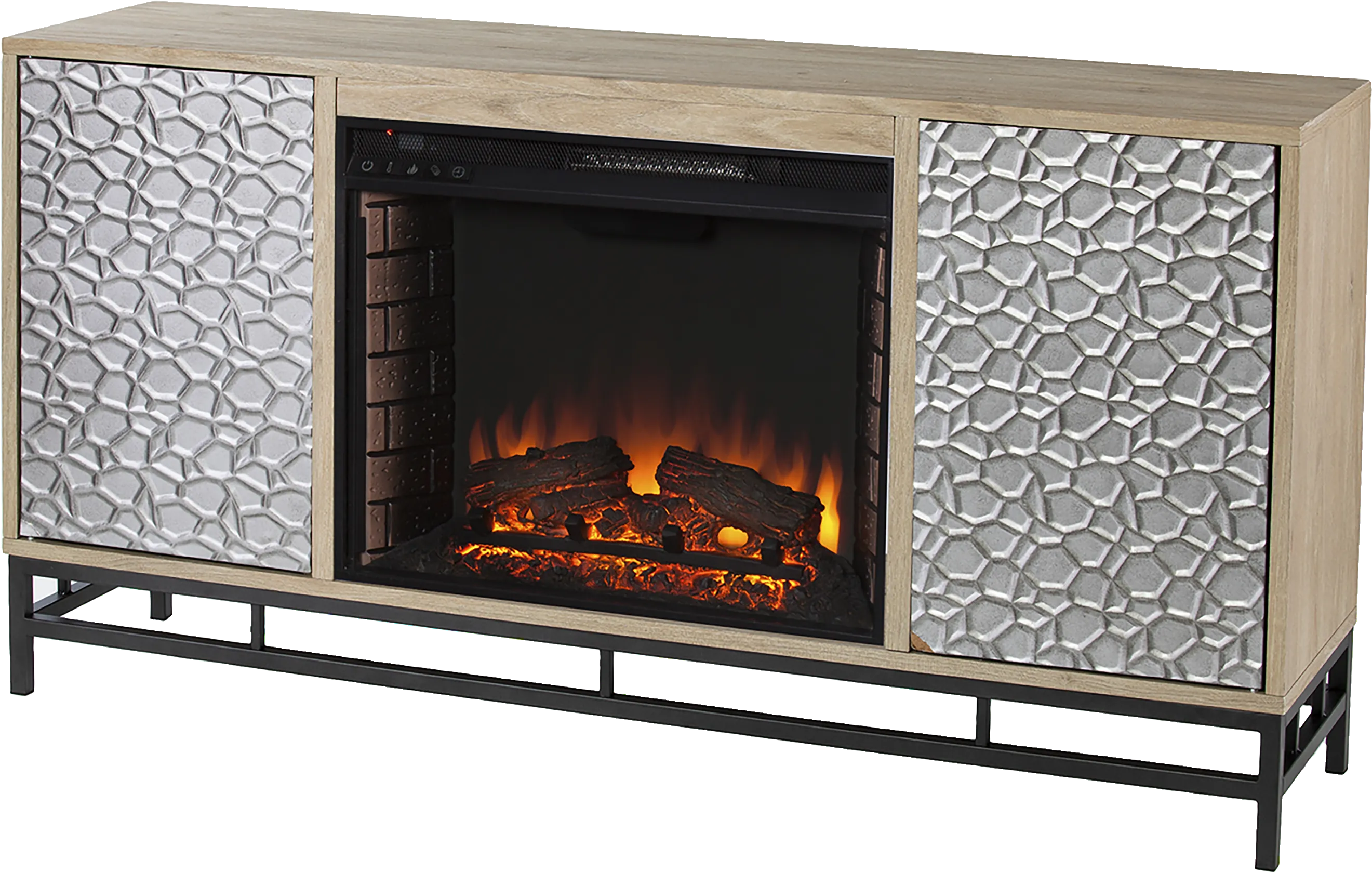 Angevine II Natural 54 in. Console, With Electric Log Fireplace - Thumbnail - Image 1