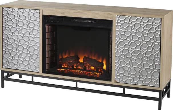 Angevine II Natural 54 in. Console, With Electric Log Fireplace