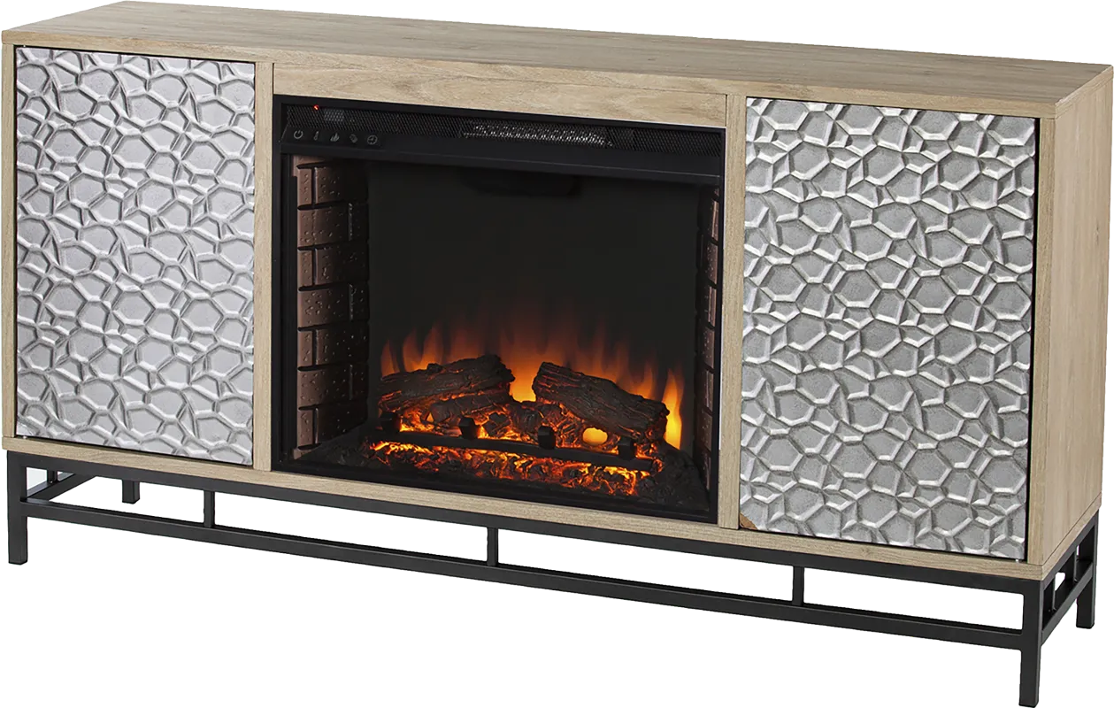 Angevine II Natural 54 in. Console, With Electric Log Fireplace
