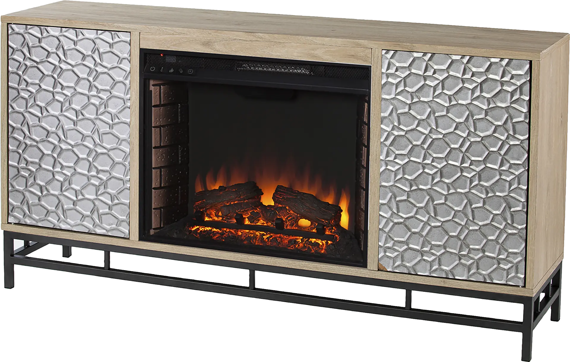Angevine II Natural 54 in. Console, With Electric Log Fireplace