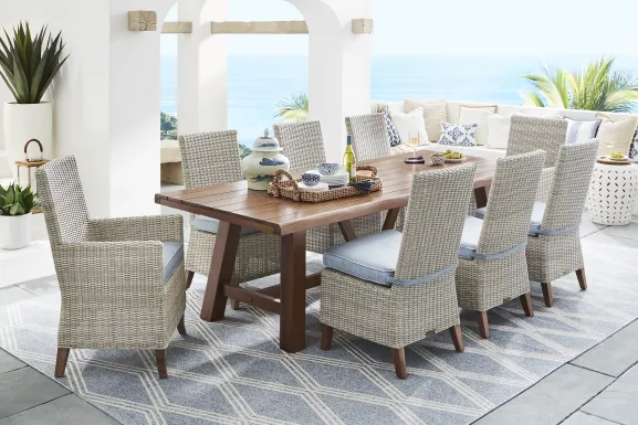 Patmos Tan 7 Pc 102 in. Rectangle Outdoor Dining Set With Steel Cushions