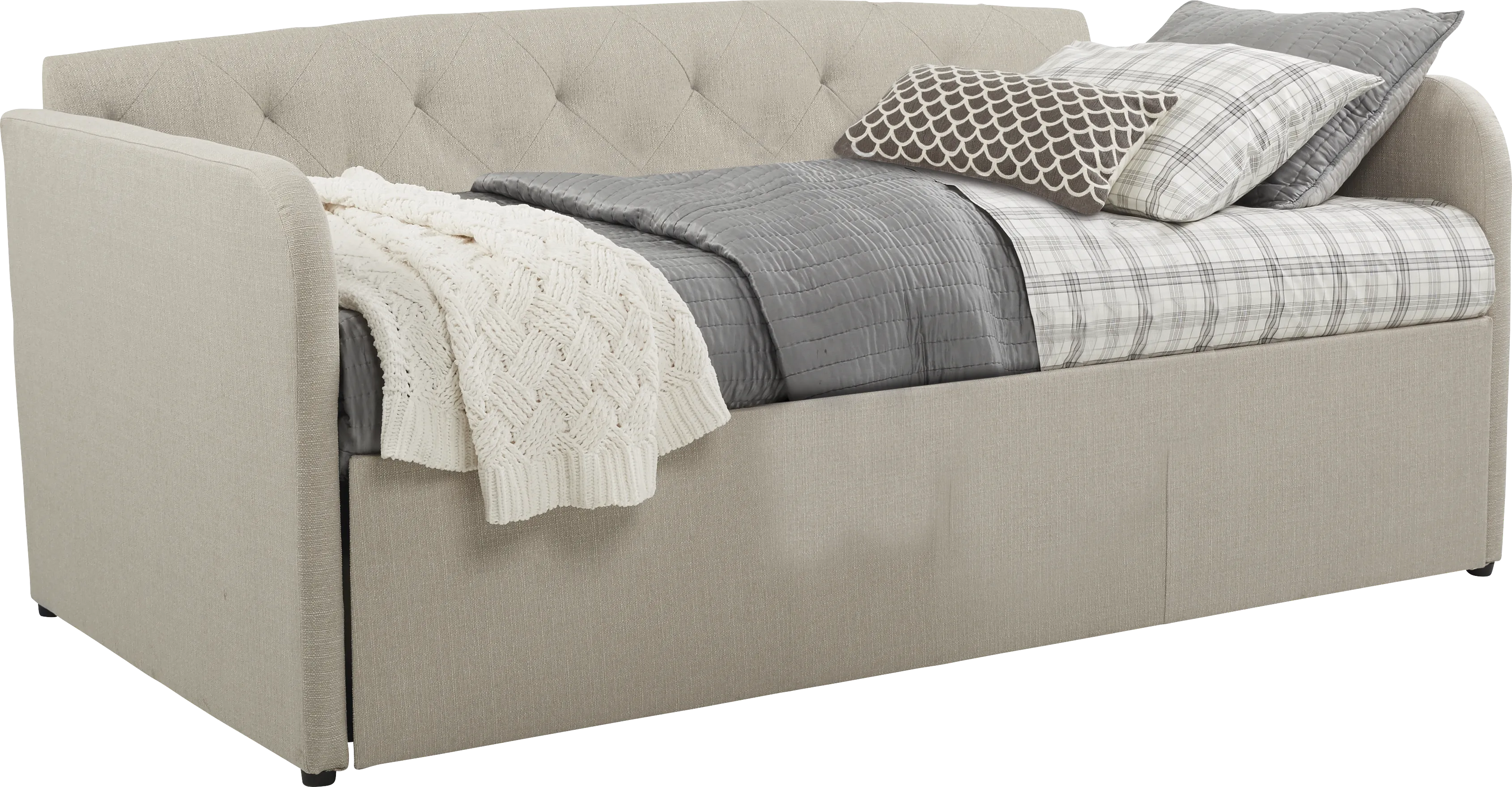 Lanie Beige Tufted Daybed with Trundle - Thumbnail - Image 1