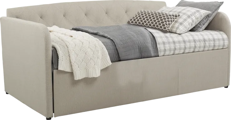 Lanie Beige Tufted Daybed with Trundle