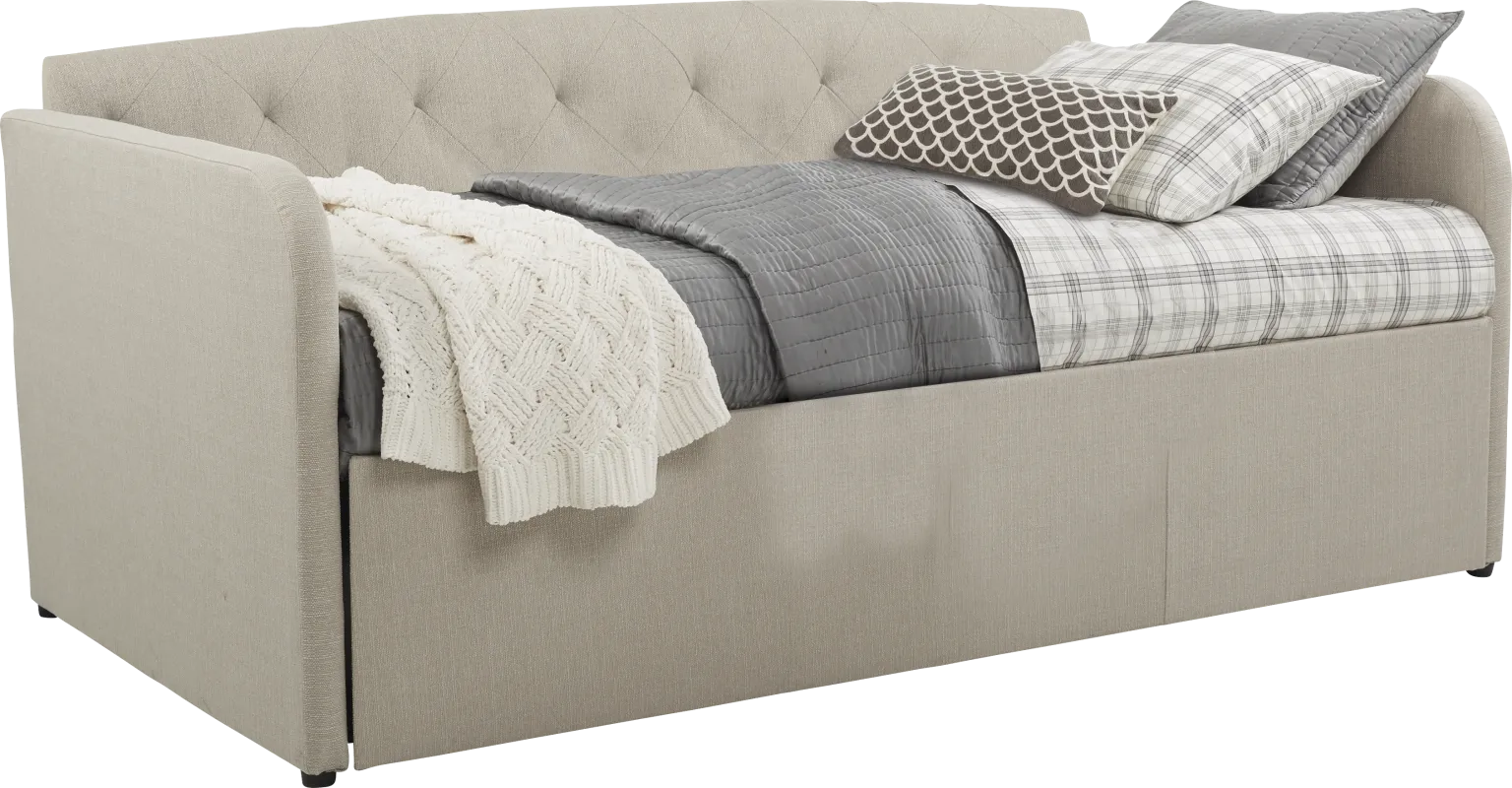 Lanie Beige Tufted Daybed with Trundle