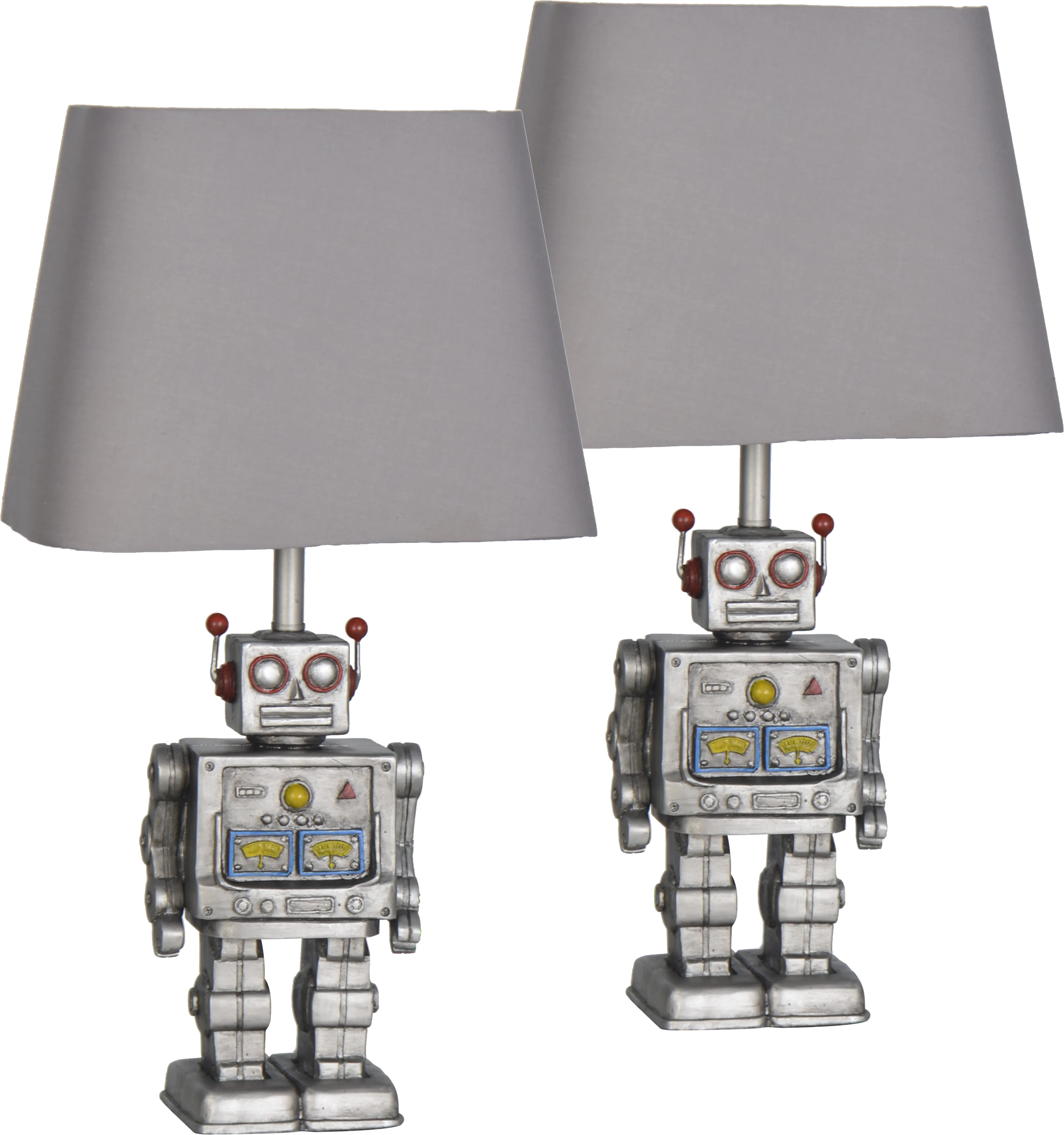 Kids Funny Robot Silver Lamps, Set of 2
