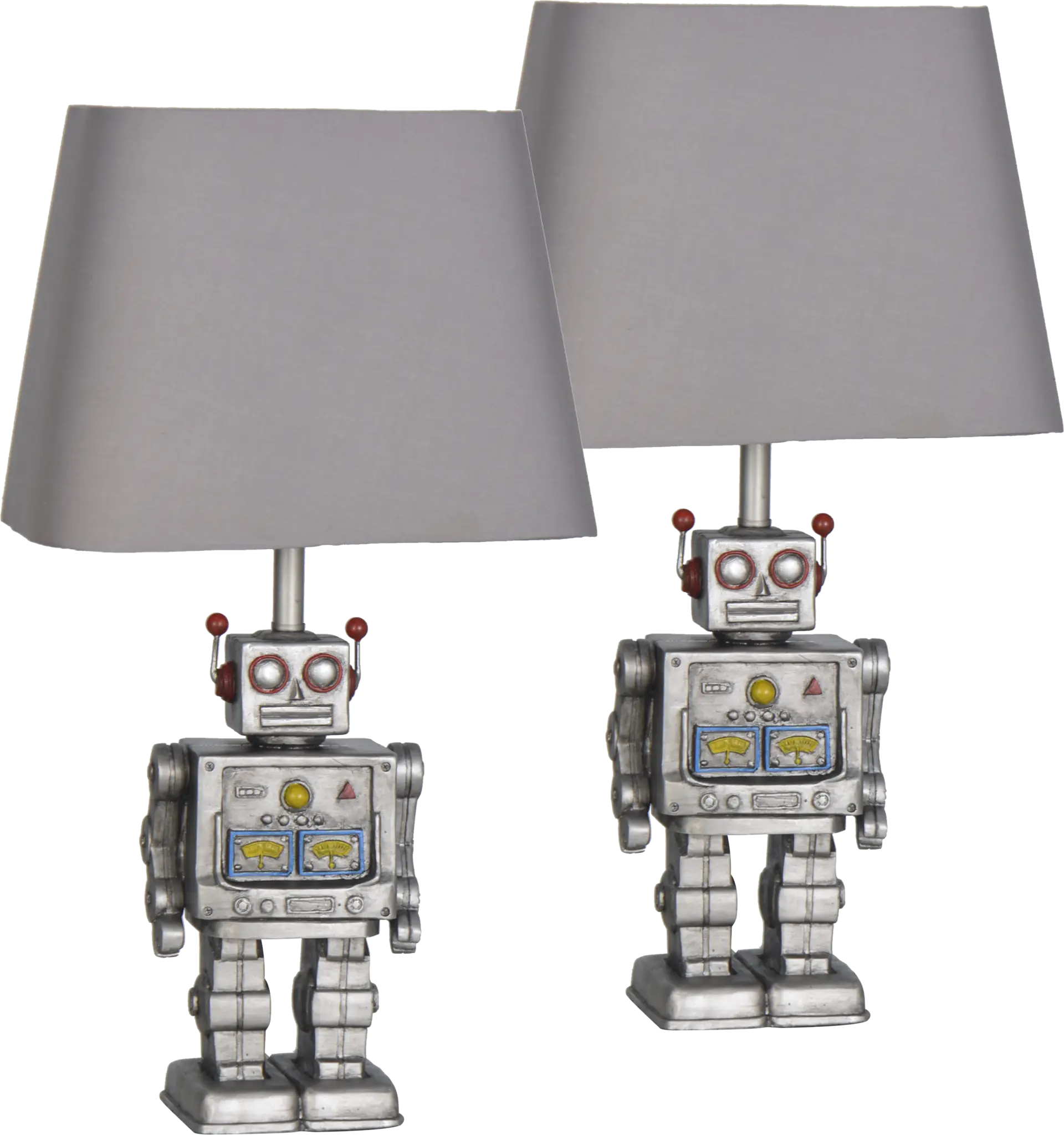 Kids Funny Robot Silver Lamps, Set of 2
