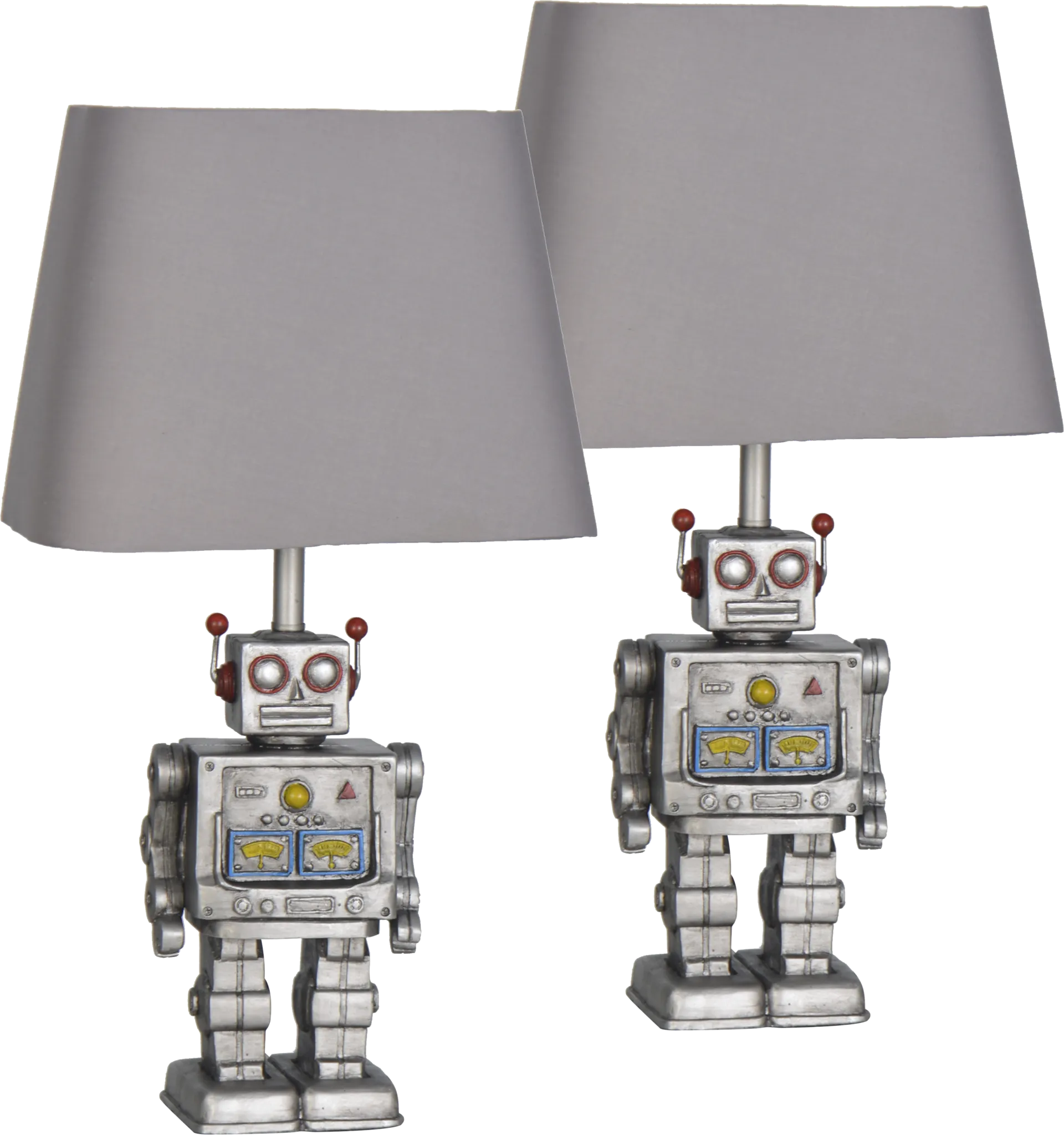 Kids Funny Robot Silver Lamps, Set of 2 - Image 1