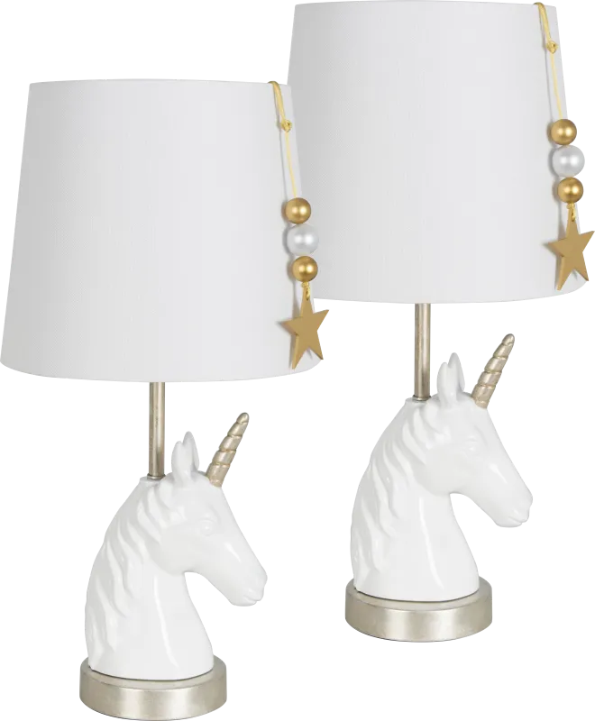 Kids Pretty Unicorn Ivory Lamps, Set of 2
