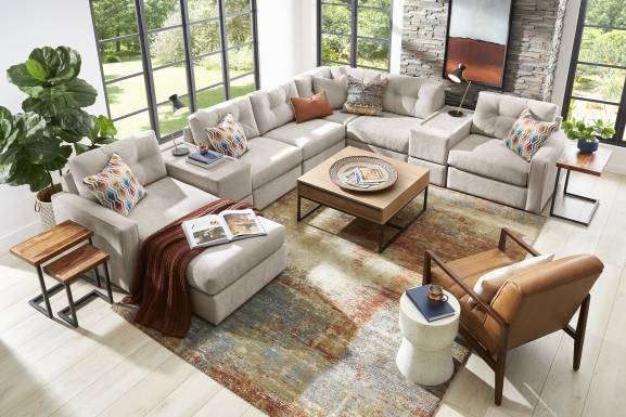 Beige 8 Pc Power Reclining ModularOne with Media Consoles