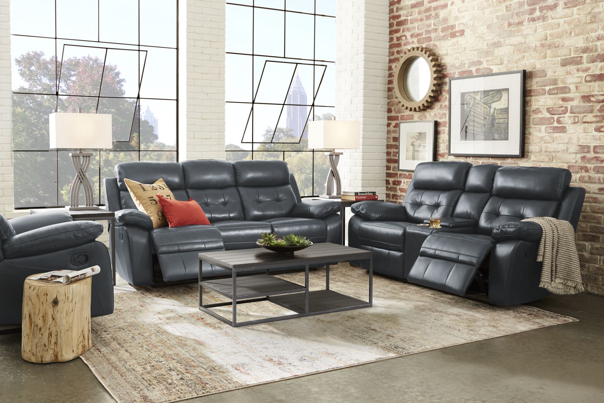 Antonin Blue Leather 8 Pc Reclining Living Room - Image 1