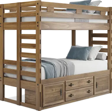 Kids Creekside 2.0 Chestnut Twin/Twin Bunk Bed with Storage Side Rail