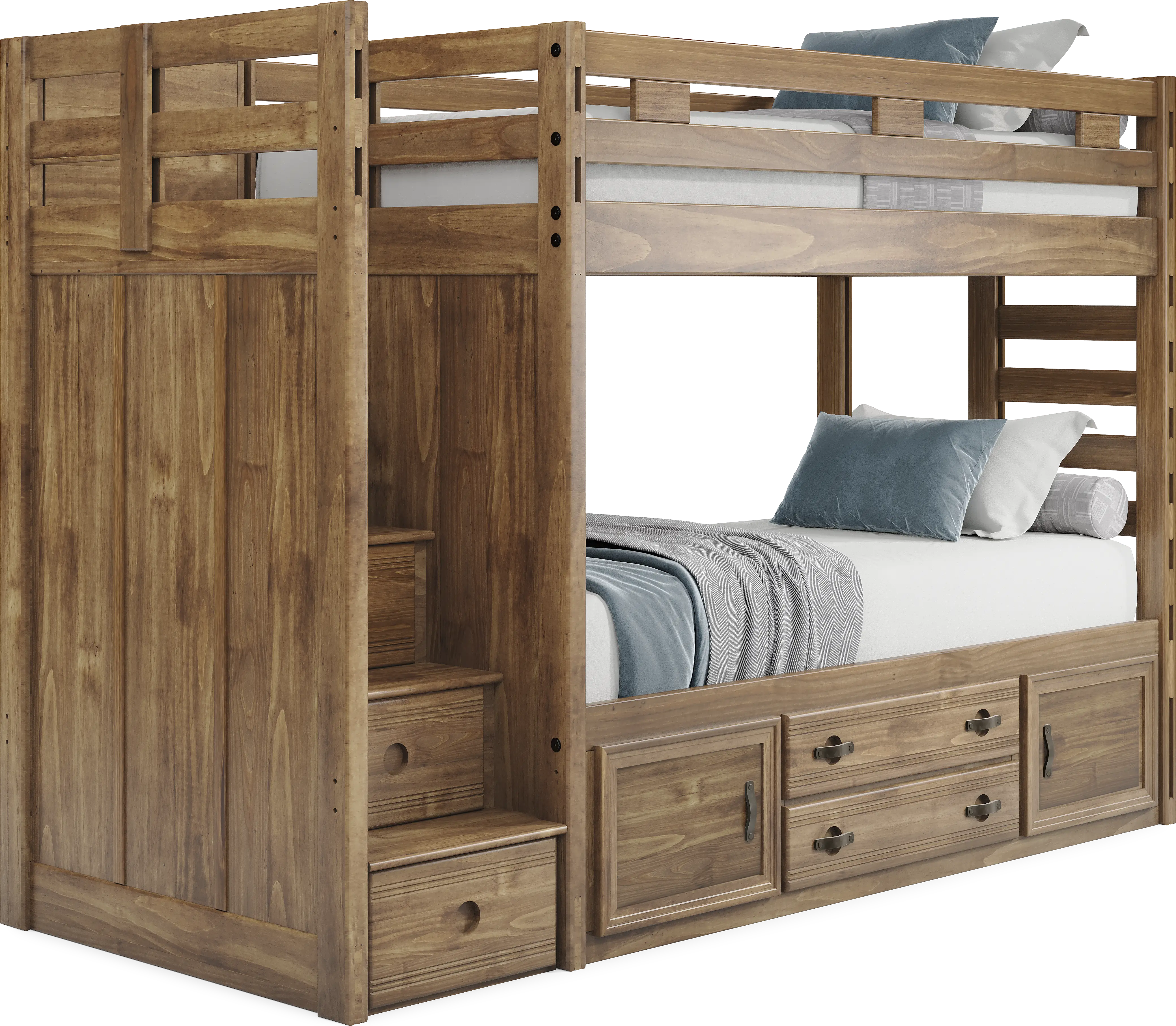 Kids Creekside 2.0 Chestnut Twin/Twin Step Bunk Bed with Storage Side Rail - Thumbnail - Image 1