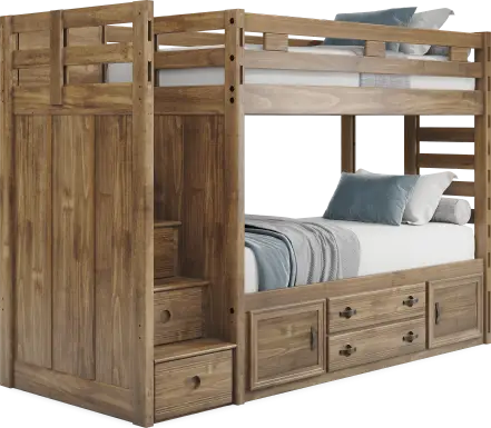 Kids Creekside 2.0 Chestnut Twin/Twin Step Bunk Bed with Storage Side Rail