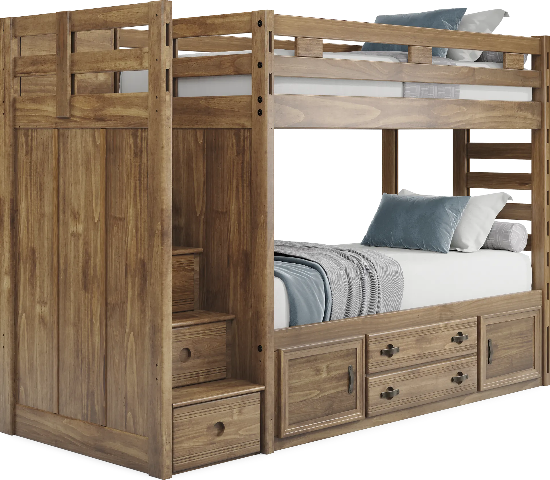 Kids Creekside 2.0 Chestnut Twin/Twin Step Bunk Bed with Storage Side Rail - Image 1