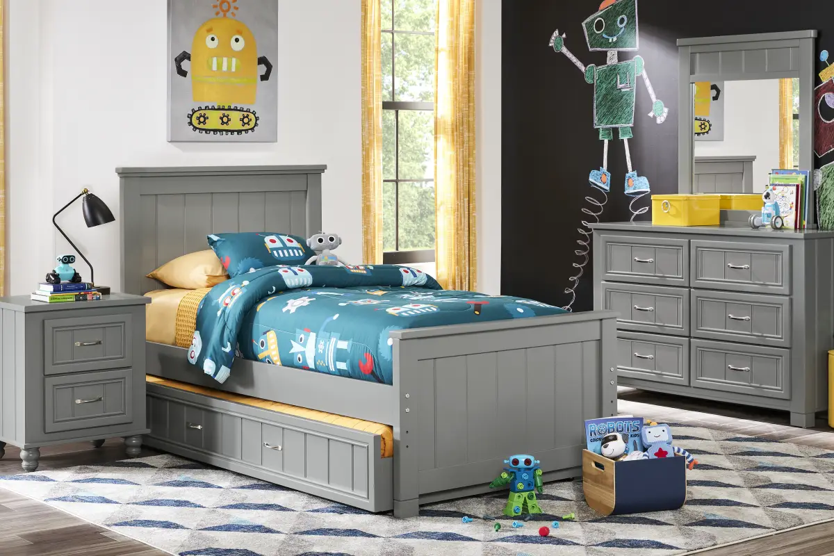 Kids Cottage Colors Gray Twin Panel Bedroom
