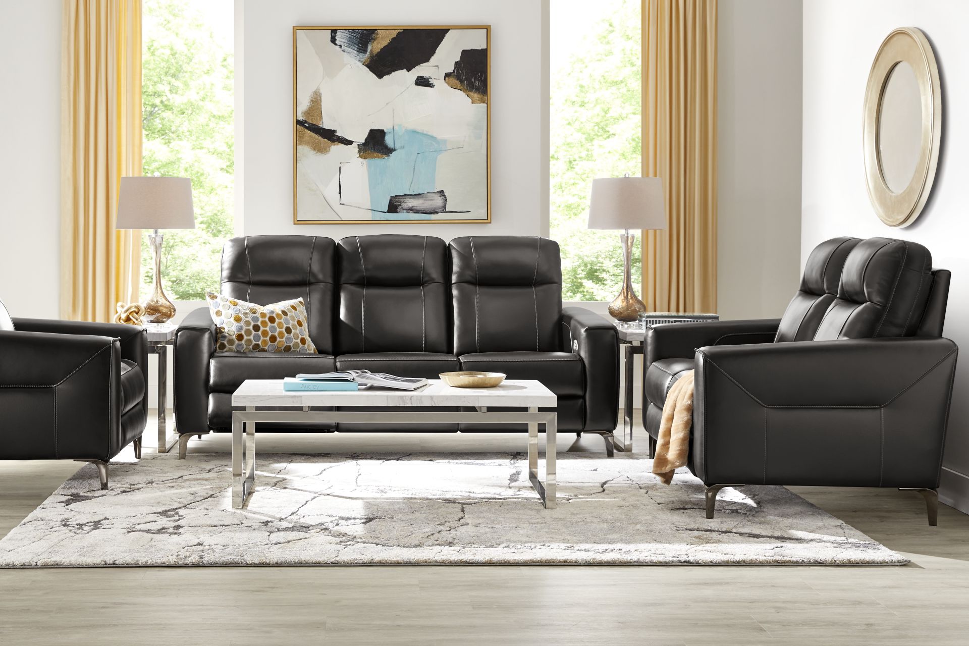 Parkside Heights Black Cherry Leather 7 Pc Living Room w/Dual Power Reclining Sofa - Image 1