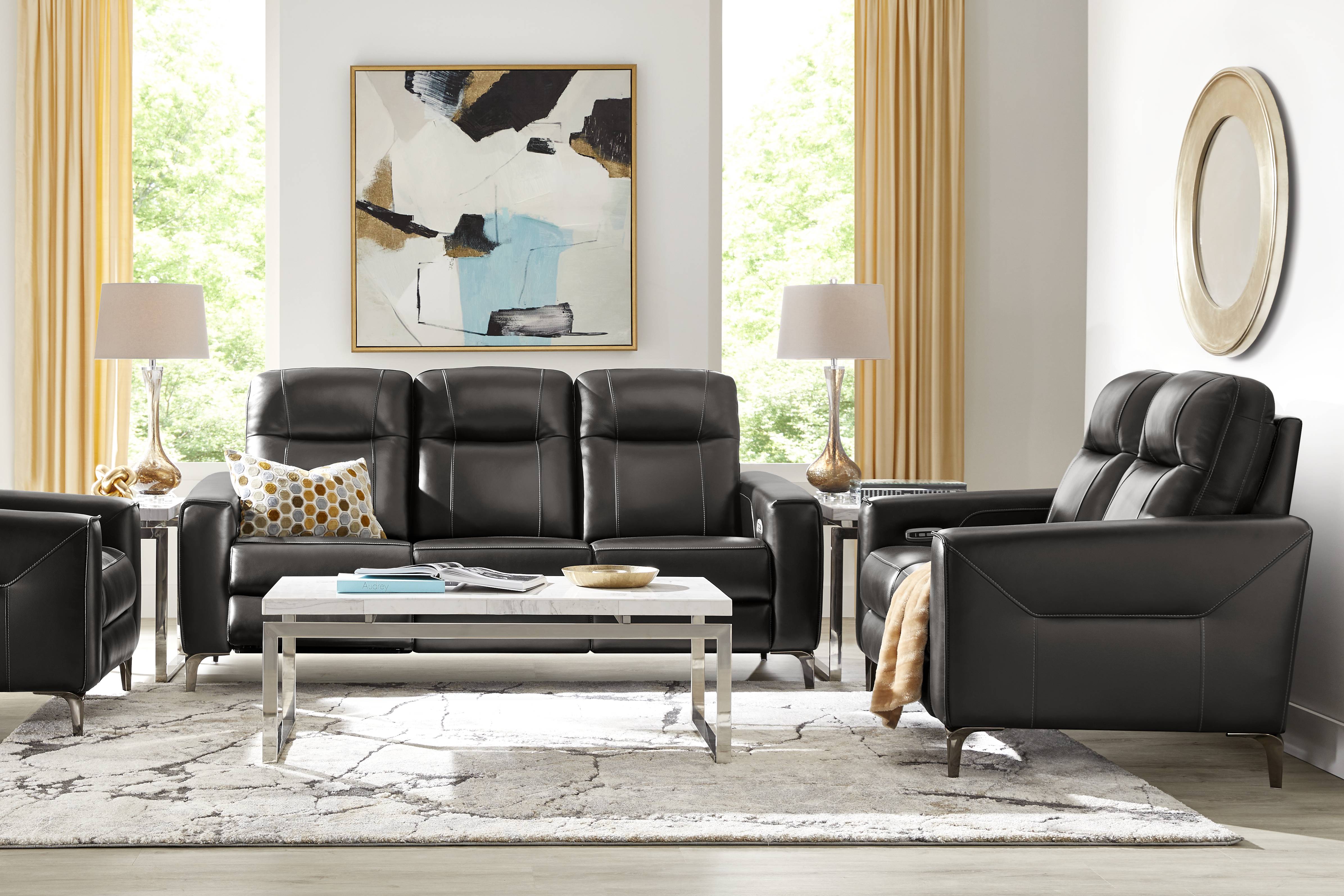 Parkside Heights Black Cherry Leather 7 Pc Dual Power Reclining Living Room - Thumbnail - Image 1
