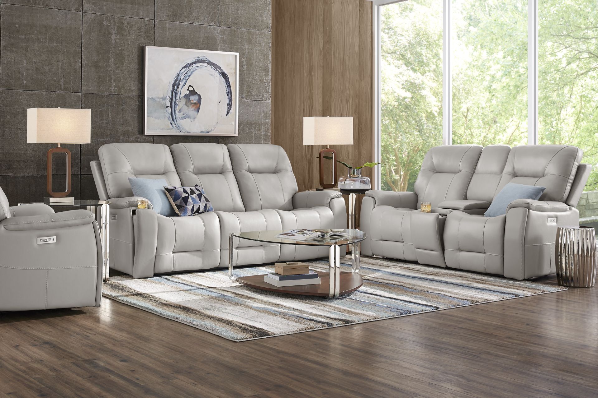 Matthews Cove Blue Leather 2 Pc Triple Power Reclining Living Room - Image 1